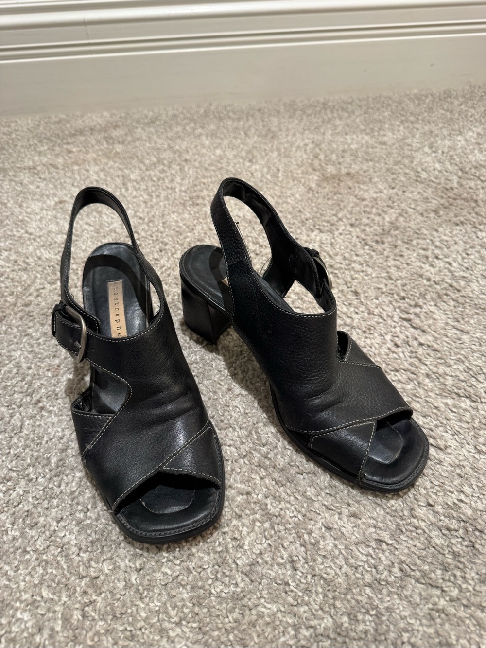 Apostrophe Black Open-Toe Slingback Block Heel Sandals